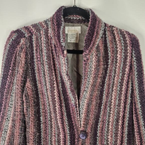 Vtg 80s Boucle Cardigan Purple Pink Lambswool Mohair Blend Knit Blazer Large 12 - Picture 2 of 9